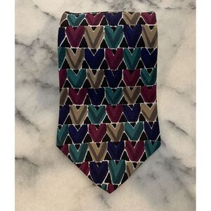 Cezani 100% Italian Silk Colorful Geometric Brocade Tie Made In USA